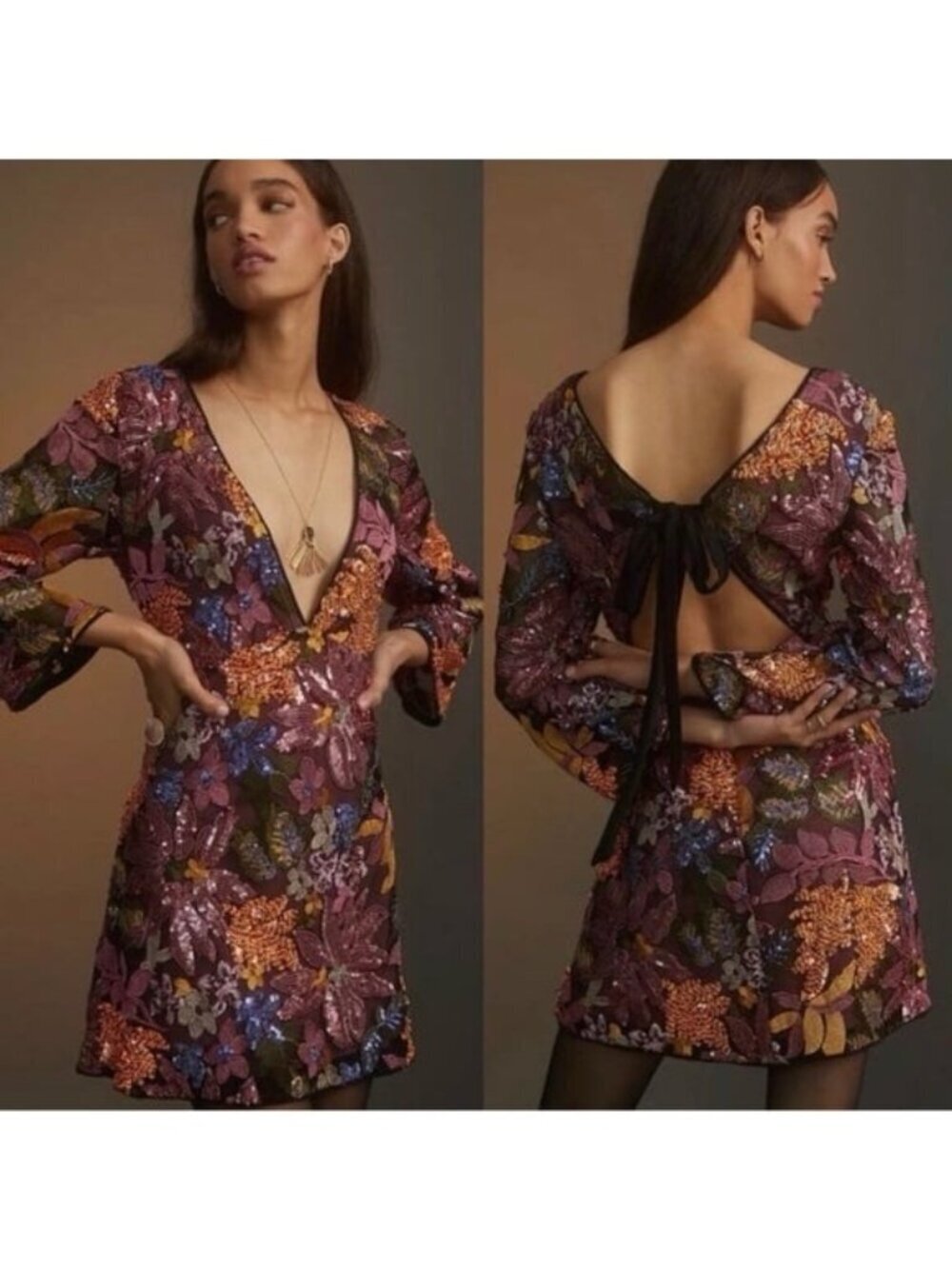 Anthropologie Sequined Embroidered Mini Dress 2